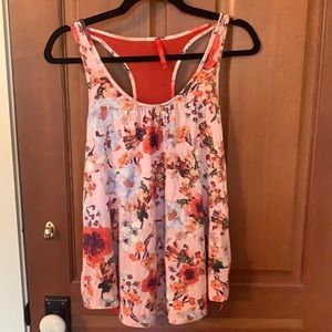 Peach Floral Lace Back Maternity Top